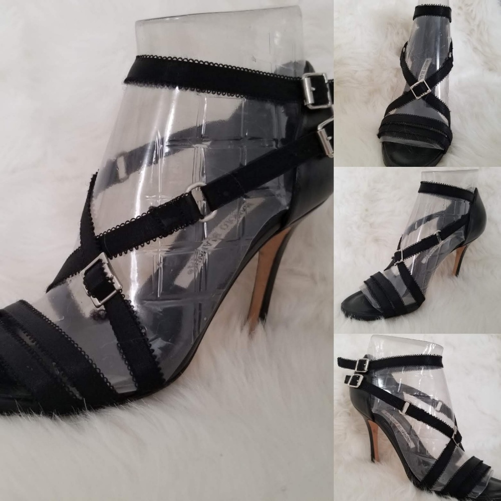 Strappy black Manolo Blahnik heels